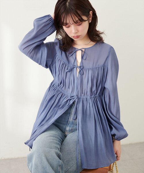 セール】【Web限定】リボンティアードシアーブラウス（シャツ 