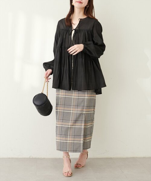 natural couture(ナチュラルクチュール)の「【Web限定】リボンティアードシアーブラウス(シャツ/ブラウス・レディース・ピンク系その他/ブラック/オフホワイト/ブルー・FREE)」の13枚目の写真