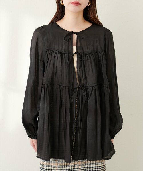 natural couture(ナチュラルクチュール)の「【Web限定】リボンティアードシアーブラウス(シャツ/ブラウス・レディース・ピンク系その他/ブラック/オフホワイト/ブルー・FREE)」の14枚目の写真