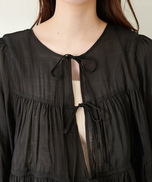 natural couture(ナチュラルクチュール)の「【Web限定】リボンティアードシアーブラウス(シャツ/ブラウス・レディース・ピンク系その他/ブラック/オフホワイト/ブルー・FREE)」の17枚目の写真