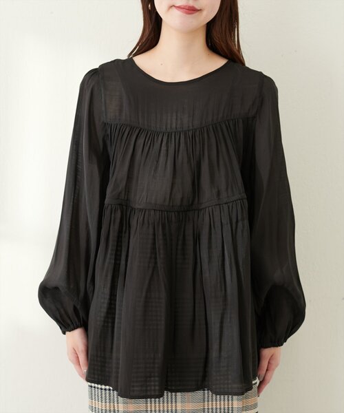 natural couture(ナチュラルクチュール)の「【Web限定】リボンティアードシアーブラウス(シャツ/ブラウス・レディース・ピンク系その他/ブラック/オフホワイト/ブルー・FREE)」の20枚目の写真
