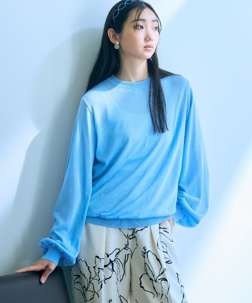 slattgir(スラットジール)の「高身長 シアー長袖ニットプルオーバー(トールサイズ)Essenave(ニット/セーター・レディース・ブルー/ブラック・LL/L/M)」の2枚目の写真
