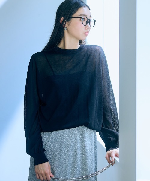 slattgir(スラットジール)の「高身長 シアー長袖ニットプルオーバー(トールサイズ)Essenave(ニット/セーター・レディース・ブルー/ブラック・LL/L/M)」の1枚目の写真