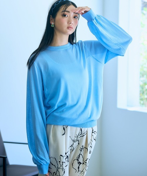 slattgir(スラットジール)の「高身長 シアー長袖ニットプルオーバー(トールサイズ)Essenave(ニット/セーター・レディース・ブルー/ブラック・LL/L/M)」の4枚目の写真