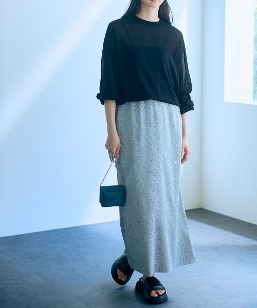 slattgir(スラットジール)の「高身長 シアー長袖ニットプルオーバー(トールサイズ)Essenave(ニット/セーター・レディース・ブルー/ブラック・LL/L/M)」の6枚目の写真