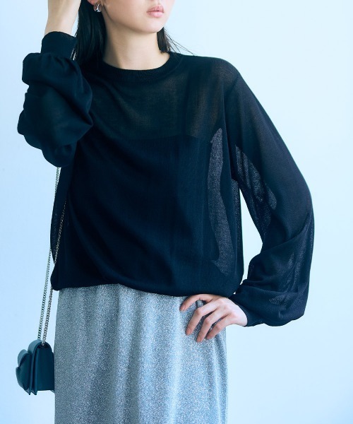 slattgir(スラットジール)の「高身長 シアー長袖ニットプルオーバー(トールサイズ)Essenave(ニット/セーター・レディース・ブルー/ブラック・LL/L/M)」の7枚目の写真