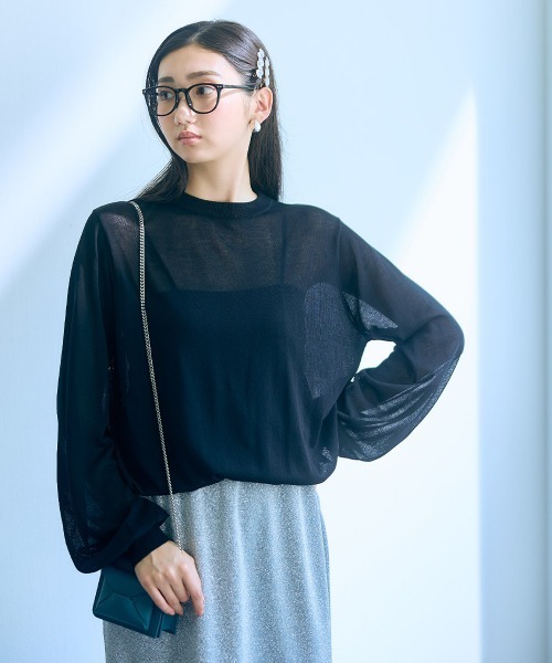 slattgir(スラットジール)の「高身長 シアー長袖ニットプルオーバー(トールサイズ)Essenave(ニット/セーター・レディース・ブルー/ブラック・LL/L/M)」の8枚目の写真