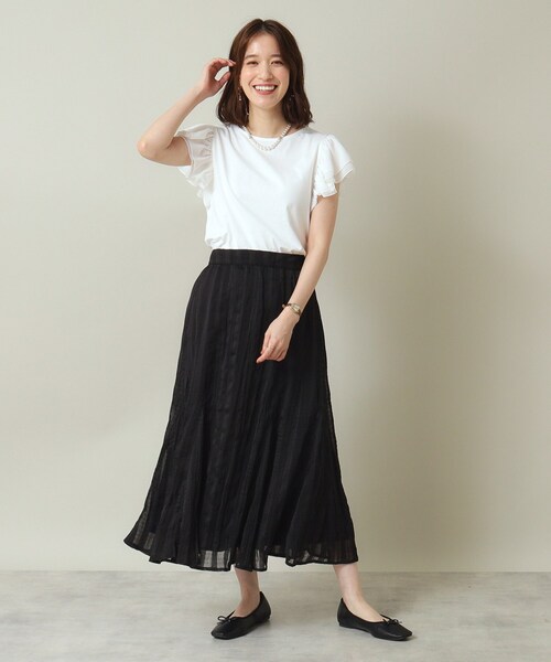 ITS'DEMO（イッツデモ）の「◆【ウエストゴム／腰回りすっきり／手洗い可】シアーチェックスカート（スカート・レディース・ダークブラウン/アイボリー/ブラック・00）」の9枚目の写真