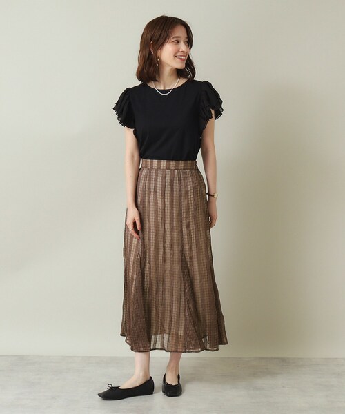 ITS'DEMO（イッツデモ）の「◆【ウエストゴム／腰回りすっきり／手洗い可】シアーチェックスカート（スカート・レディース・ダークブラウン/アイボリー/ブラック・00）」の13枚目の写真