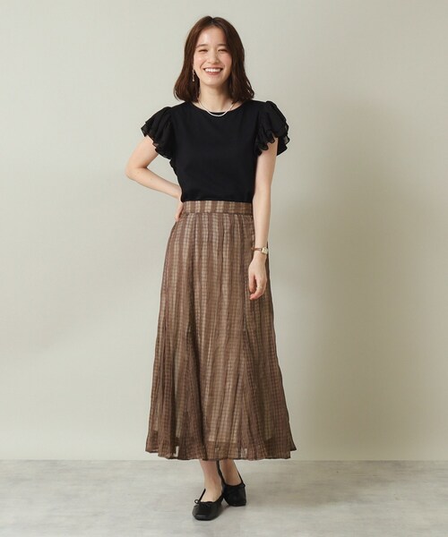 ITS'DEMO（イッツデモ）の「◆【ウエストゴム／腰回りすっきり／手洗い可】シアーチェックスカート（スカート・レディース・ダークブラウン/アイボリー/ブラック・00）」の14枚目の写真