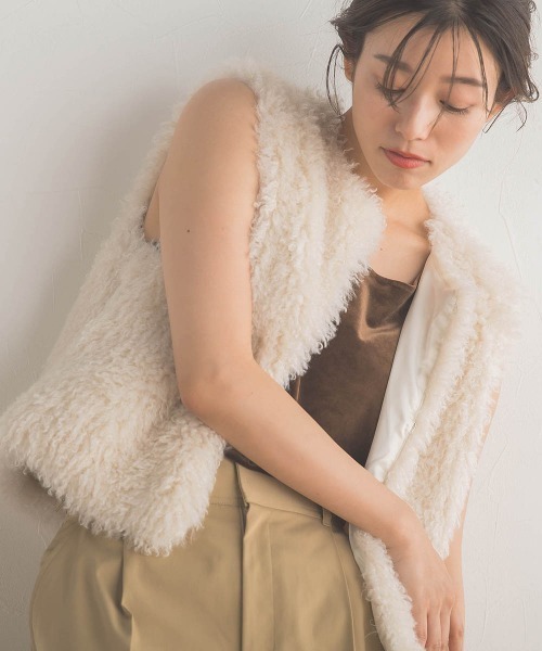 Droite lautreamont（ドロワットロートレアモン）の「スノーベロアタンクトップ≪手洗い可能≫（タンクトップ・レディース・ブラウン/オフホワイト・M）」の9枚目の写真