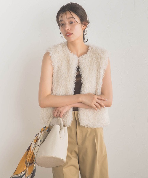 Droite lautreamont（ドロワットロートレアモン）の「スノーベロアタンクトップ≪手洗い可能≫（タンクトップ・レディース・ブラウン/オフホワイト・M）」の3枚目の写真