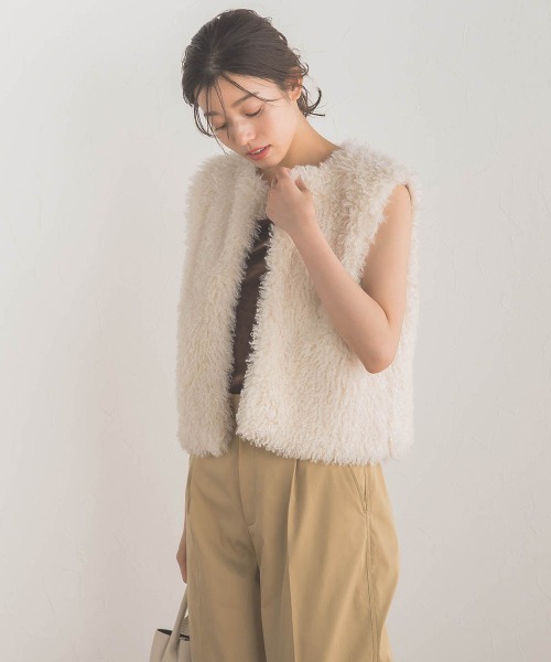 Droite lautreamont（ドロワットロートレアモン）の「スノーベロアタンクトップ≪手洗い可能≫（タンクトップ・レディース・ブラウン/オフホワイト・M）」の4枚目の写真