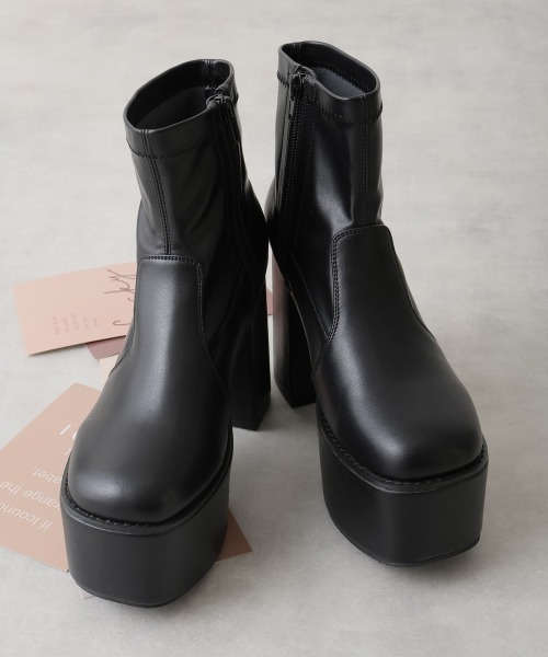 DEMETER（デメテル）の「厚底太ヒール スクエアトゥ ストレッチブーツ（ブーツ・レディース・ブラック系その他/アイボリー/ブラック・S/M/L/LL）」の4枚目の写真