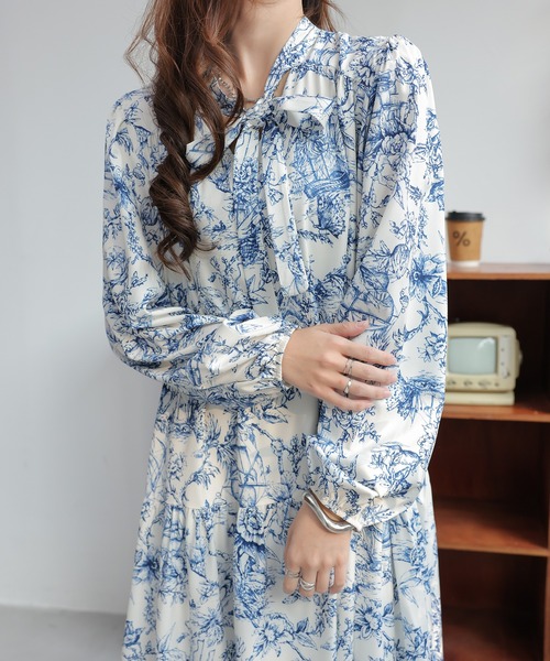 セール】Vネックパフスリーブロングワンピース（ワンピース