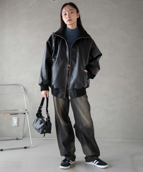 WEGO（ウィゴー）の「WEGO/ヴィンテージライク フェイクレザー リバーシブルブルゾン（ライダースジャケット・レディース・ブラック・MEDIUM/SMALL）」の3枚目の写真