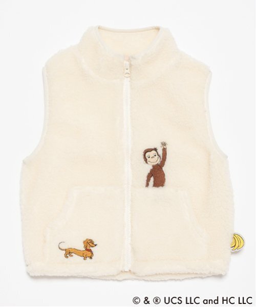 petit main（プティマイン）の「【おさるのジョージ】ボアベスト（ベスト・キッズ・モカ/キナリ・S/M/L）」の2枚目の写真