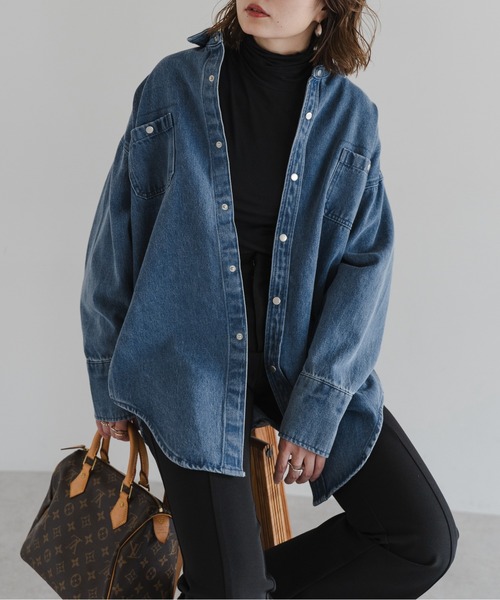セール】スナップボタンデニムシャツジャケット（シャツ/ブラウス