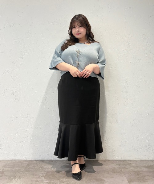 Louiosyルオシー　リボンブローチアンサンブル　大きいサイズ　 新品 セール】【大きいサイズ】リボンブローチアンサンブル