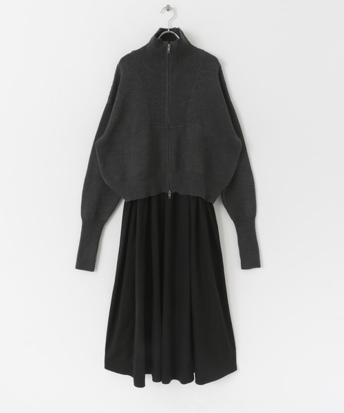 KBF（ケイビーエフ）の「フロントZIPニットセットキャミワンピース（ワンピース・レディース・ブラック/ボルドー・ONE）」の3枚目の写真