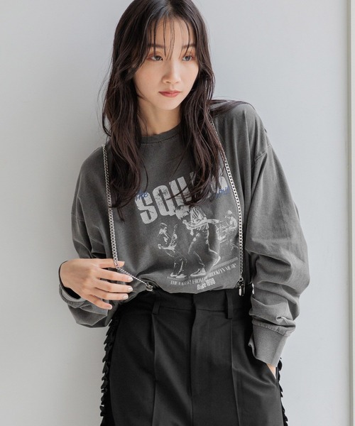 LOWRYS FARM（ローリーズファーム）の「フォトＴシャツＬＳ  152718（Tシャツ/カットソー・レディース・チャコールグレー/オフホワイト・FREE）」の7枚目の写真