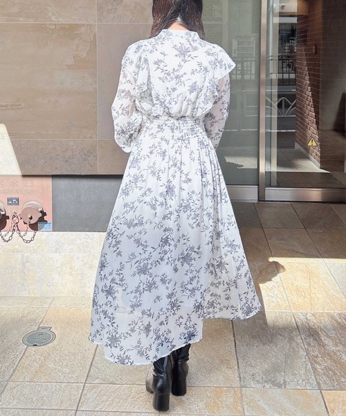 新品【GANNI ガニー】シフォン　リボンタイ　ワンピース　フリル　フレア　花 GANNI ガニー ワンピース Cotton Poplin Midi Dress F8453 6479