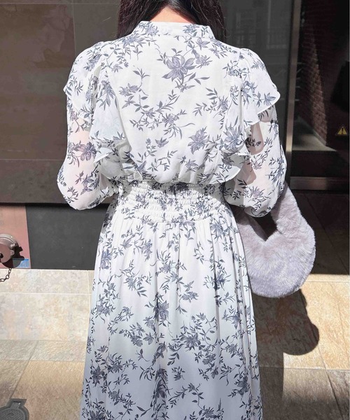 kaneko isao 花柄シフォンロングワンピース　フリル　リボン セール】花柄シフォンフリルリボンワンピース（ワンピース
