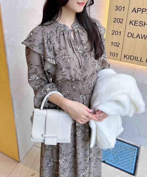 INGNI(イング)の「花柄シフォンフリルリボンワンピース INGNI(イング)の「花柄シフォンフリルリボンワンピース