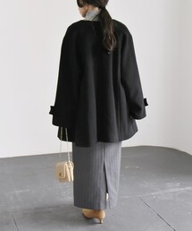 quaranciel: ウール ノーカラー ダブルフロント ミドル コートを使った