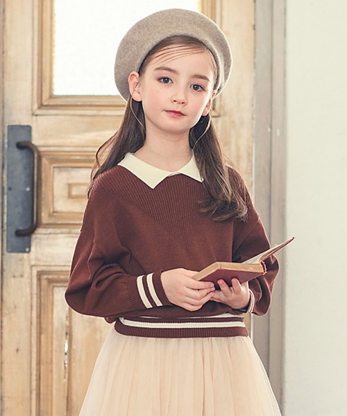 襟付きブラウンニットTシャツ（ニット/セーター）｜DRESCCO（ドレスコ