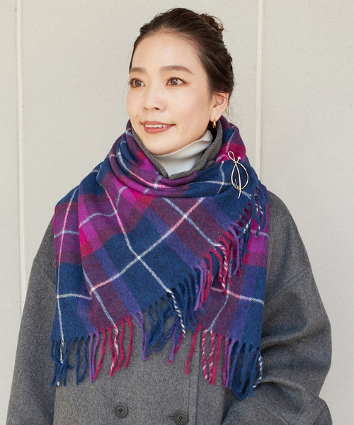 B.C STOCK(ベーセーストック)の「MOON/ムーン 別注 チェックストール(マフラー・レディース・ブルー/グリーン/ブラック/グレー/チャコールグレー・FREE)」の5枚目の写真