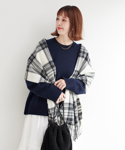 B.C STOCK(ベーセーストック)の「MOON/ムーン 別注 チェックストール(マフラー・レディース・ブルー/グリーン/ブラック/グレー/チャコールグレー・FREE)」の9枚目の写真