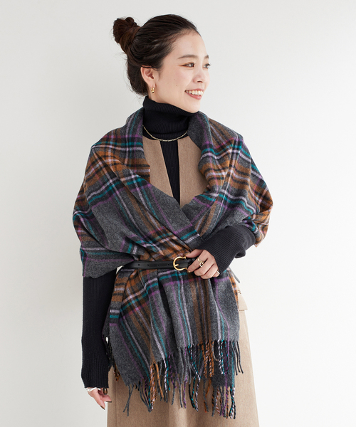 B.C STOCK(ベーセーストック)の「MOON/ムーン 別注 チェックストール(マフラー・レディース・ブルー/グリーン/ブラック/グレー/チャコールグレー・FREE)」の22枚目の写真