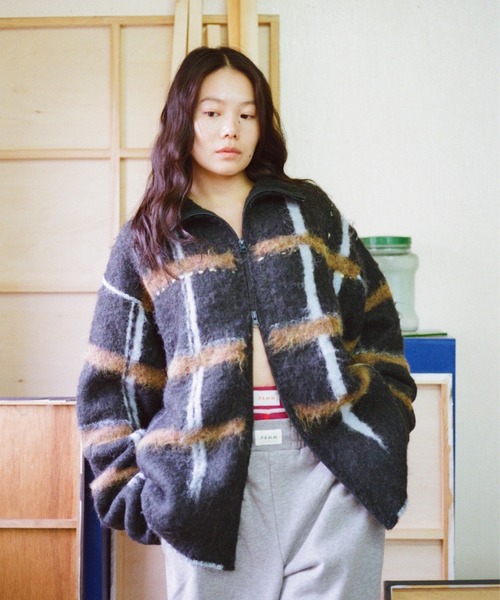 透明な空気のチェックジップニット（ニット/セーター）｜PAMM（パム