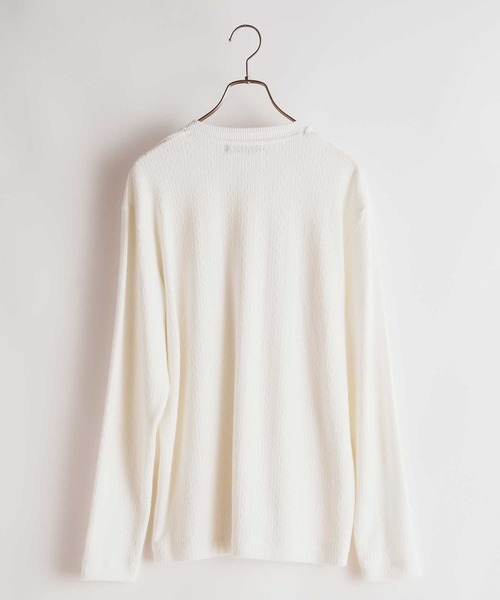 UNION STATION（ユニオンステーション）の「ジオメトリック柄のミルジャガードＶネックロンＴｅｅ（Tシャツ/カットソー・メンズ・ホワイト/ブラック/ベージュ・LL/L/M/S）」の6枚目の写真