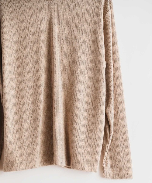 UNION STATION（ユニオンステーション）の「ジオメトリック柄のミルジャガードＶネックロンＴｅｅ（Tシャツ/カットソー・メンズ・ホワイト/ブラック/ベージュ・LL/L/M/S）」の8枚目の写真