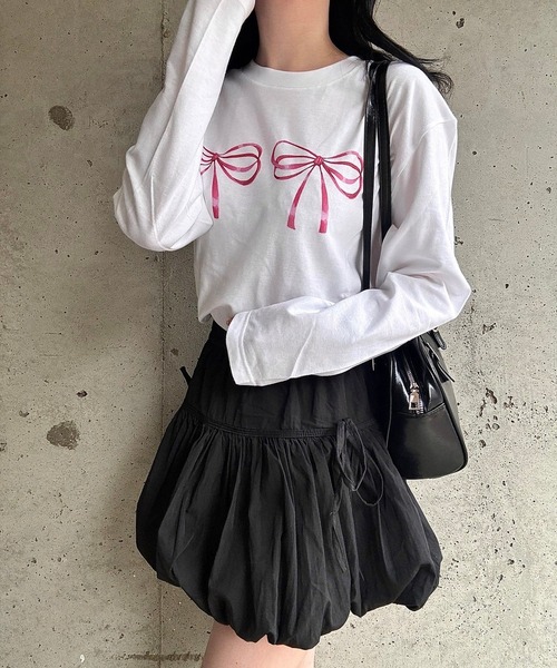 merrylatte(メリーラテ)の「ダブルリボンロングTシャツ(Tシャツ/カットソー・レディース・ホワイト・MEDIUM)」の1枚目の写真