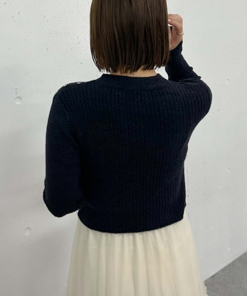 archives（アルシーヴ）の「肩ボタンモールリブニット（ニット/セーター・レディース・ピンクベージュ/ブラック/ブルー/オフホワイト・MEDIUM）」の19枚目の写真