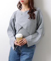 クルーネック バットウィングスリーブ クロスニット クロップ丈 トップス セーター