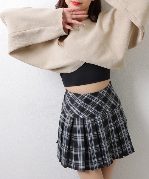 Lace Ladies（レースレディース）の「クルーネック バットウィングスリーブ クロスニット クロップ丈 トップス セーター（ニット/セーター・レディース・グレー/ベージュ・FREE）」の11枚目の写真