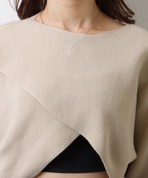 Lace Ladies（レースレディース）の「クルーネック バットウィングスリーブ クロスニット クロップ丈 トップス セーター（ニット/セーター・レディース・グレー/ベージュ・FREE）」の15枚目の写真