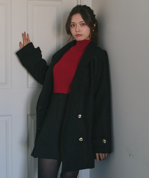 fupel（フぺル）の「boucle double tailored coat / ブークレダブルテーラードコート（テーラードジャケット・レディース・ブラック/モカ・FREE）」の11枚目の写真