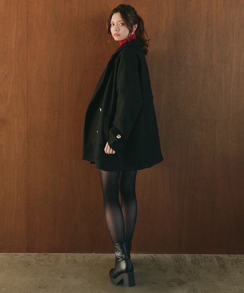 fupel（フぺル）の「boucle double tailored coat / ブークレダブルテーラードコート（テーラードジャケット・レディース・ブラック/モカ・FREE）」の7枚目の写真