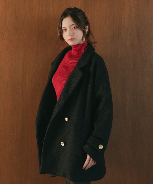 fupel（フぺル）の「boucle double tailored coat / ブークレダブルテーラードコート（テーラードジャケット・レディース・ブラック/モカ・FREE）」の3枚目の写真