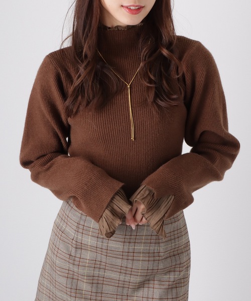 Lace Ladies（レースレディース）の「フリル プリーツ フェイクレイヤード リブ ニット プルオーバー（ニット/セーター・レディース・アイボリー/グレー/ブラウン/ブラック・FREE/S）」の4枚目の写真