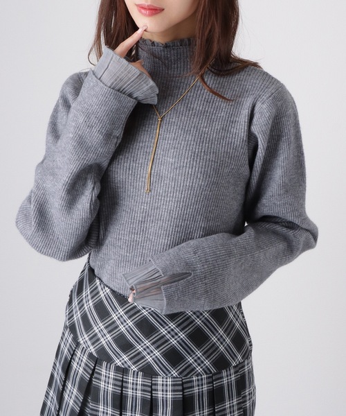 Lace Ladies（レースレディース）の「フリル プリーツ フェイクレイヤード リブ ニット プルオーバー（ニット/セーター・レディース・アイボリー/グレー/ブラウン/ブラック・FREE/S）」の3枚目の写真