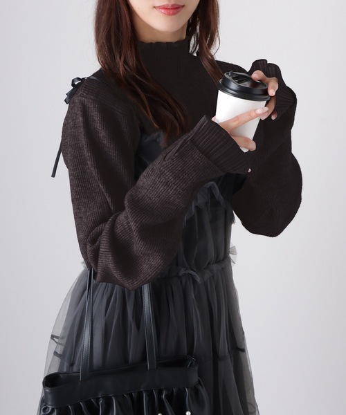 Lace Ladies（レースレディース）の「フリル プリーツ フェイクレイヤード リブ ニット プルオーバー（ニット/セーター・レディース・アイボリー/グレー/ブラウン/ブラック・FREE/S）」の6枚目の写真
