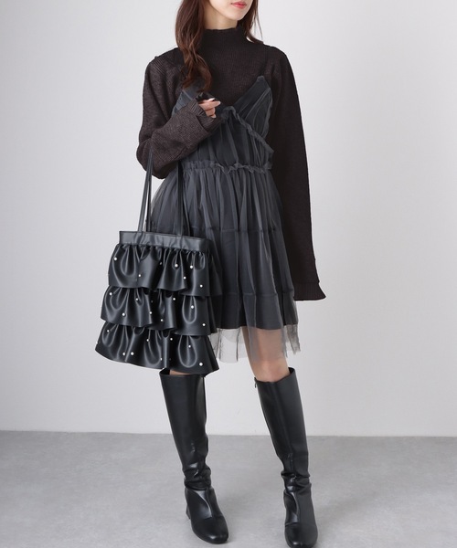Lace Ladies（レースレディース）の「フリル プリーツ フェイクレイヤード リブ ニット プルオーバー（ニット/セーター・レディース・アイボリー/グレー/ブラウン/ブラック・FREE/S）」の8枚目の写真