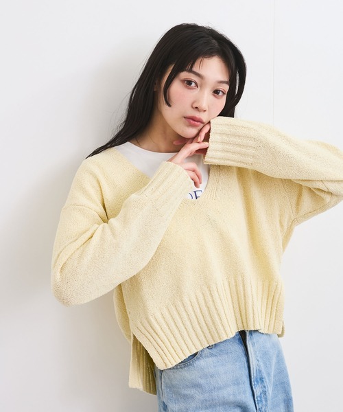 セール】深Vネックミックスニットプルオーバー（ニット/セーター