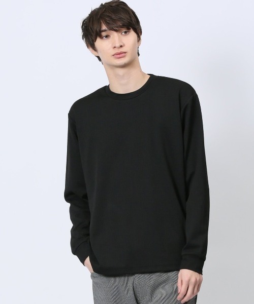 NOTA BENE(ノータベネ)の「【ストレッチ ウォッシャブル】NOTABENE ふくれチェック クルーネック長袖Tシャツ(Tシャツ/カットソー・メンズ・ホワイト/ブラック・MEDIUM/LARGE/X-LARGE)」の2枚目の写真